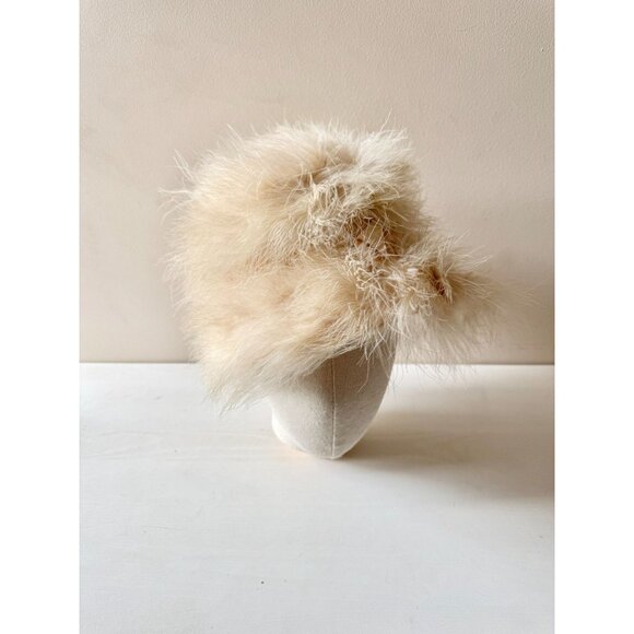 Vintage Beige Ostrich Feather Velvet Bow Wool Felt Cloche Hat - Picture 2 of 16